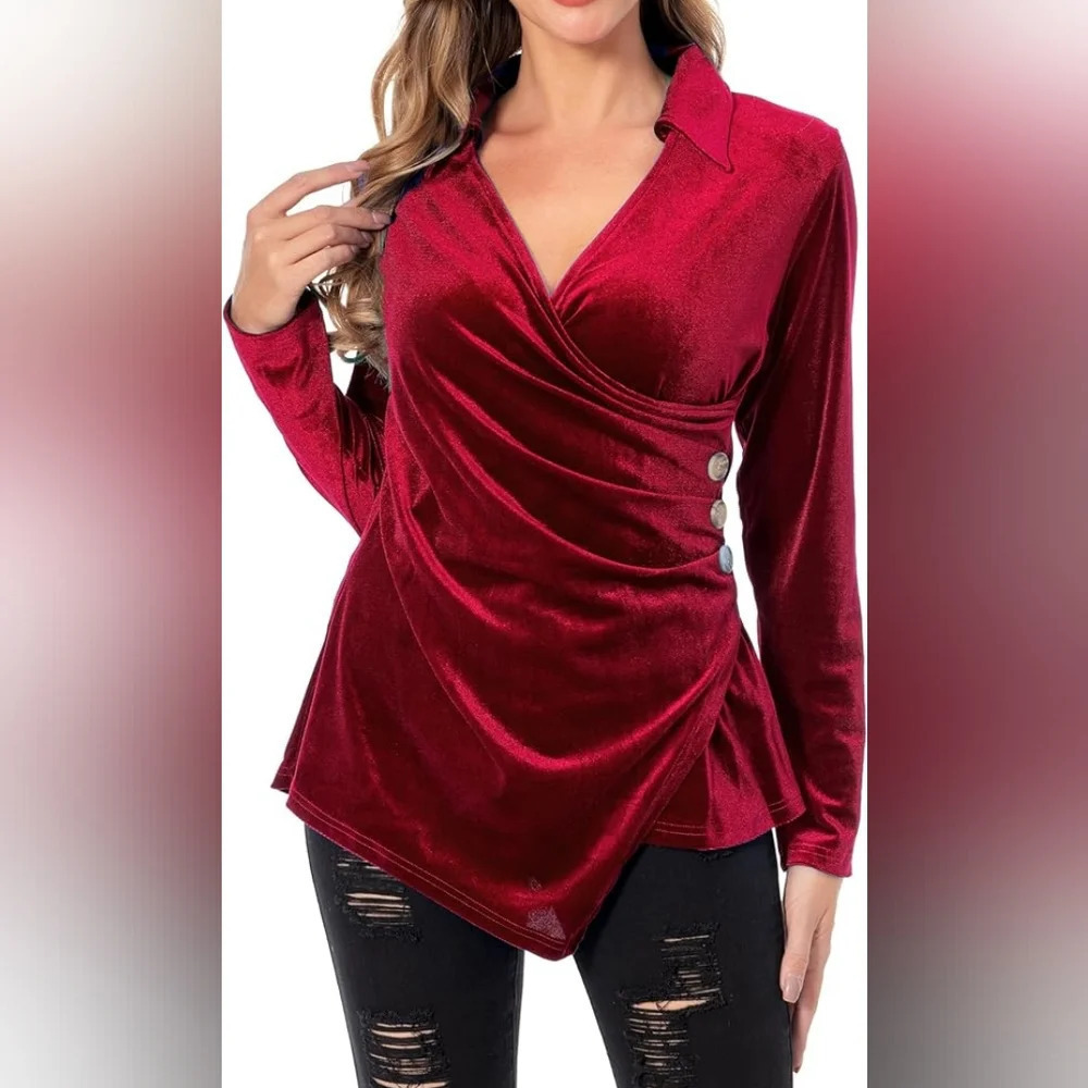 Ax by CzD women's wrap velvet top blouse size 2XL red new without tags